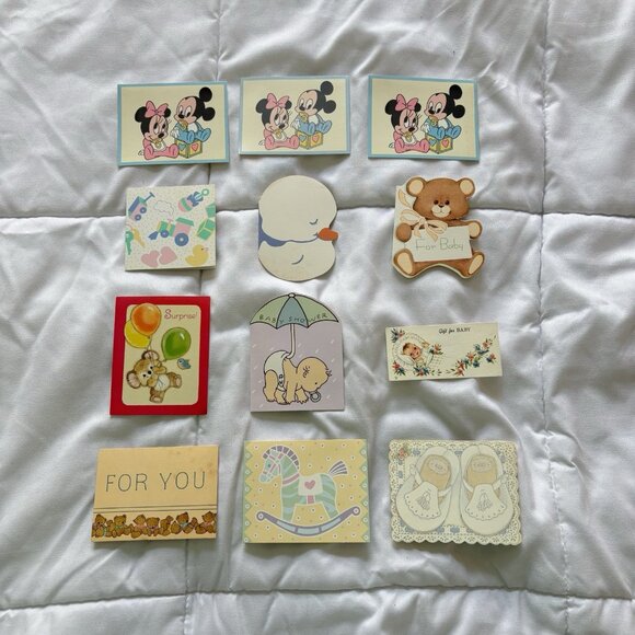 Vintage Lot Of 12 Baby Shower MINI Gift Cards 60s 70s 80s Ephemera Junk Journal - Picture 1 of 15